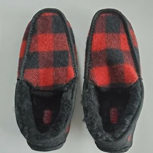 UGG Plaid Black Red Fur Slippers Mens Size 10